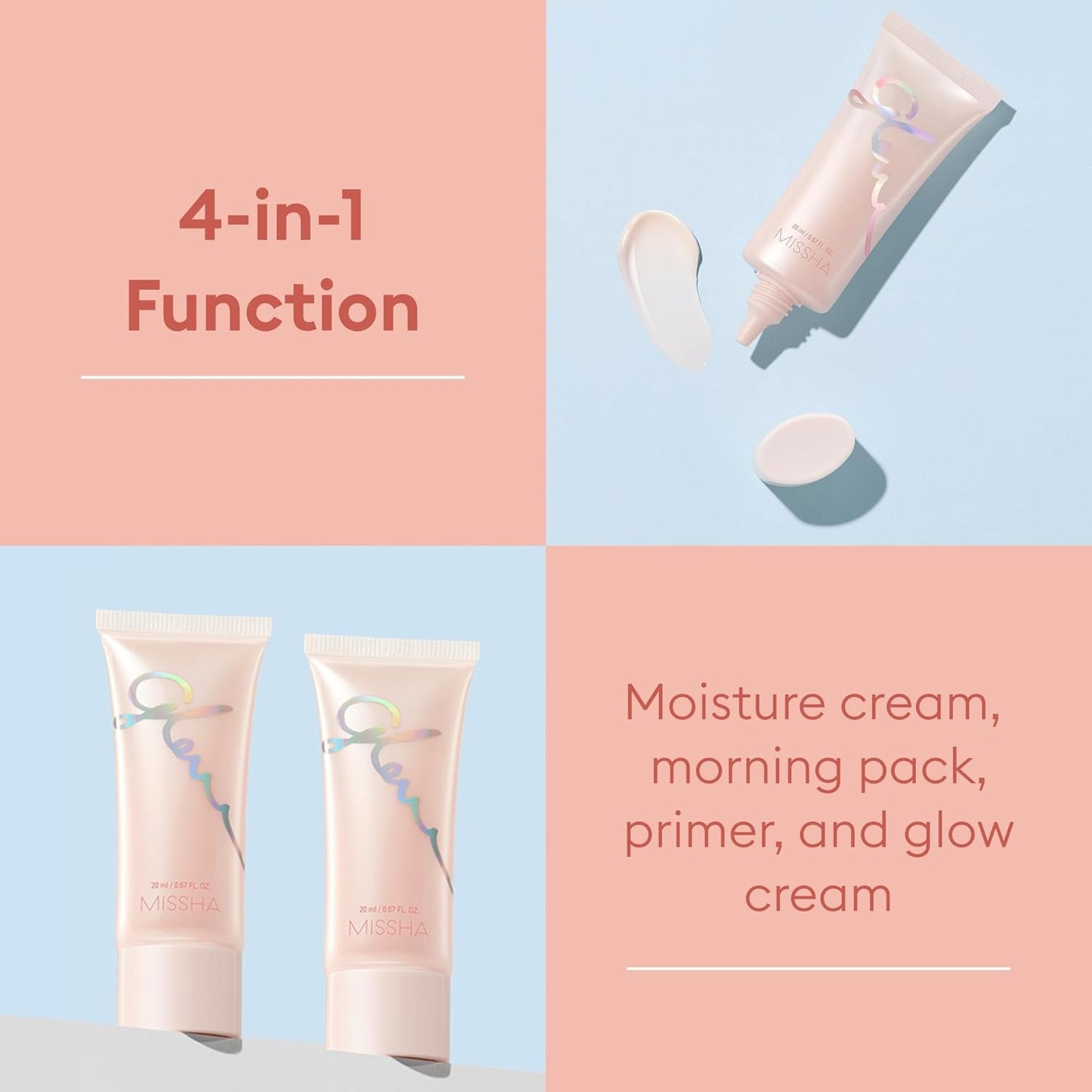 Glow Skin Balm 0.68 Fl Oz/ 20Ml, 4-In-1 Primer, Moisturizing Cream, Morning Pack, Luminizing Cream for a Flawless Natural Glow Glass Skin