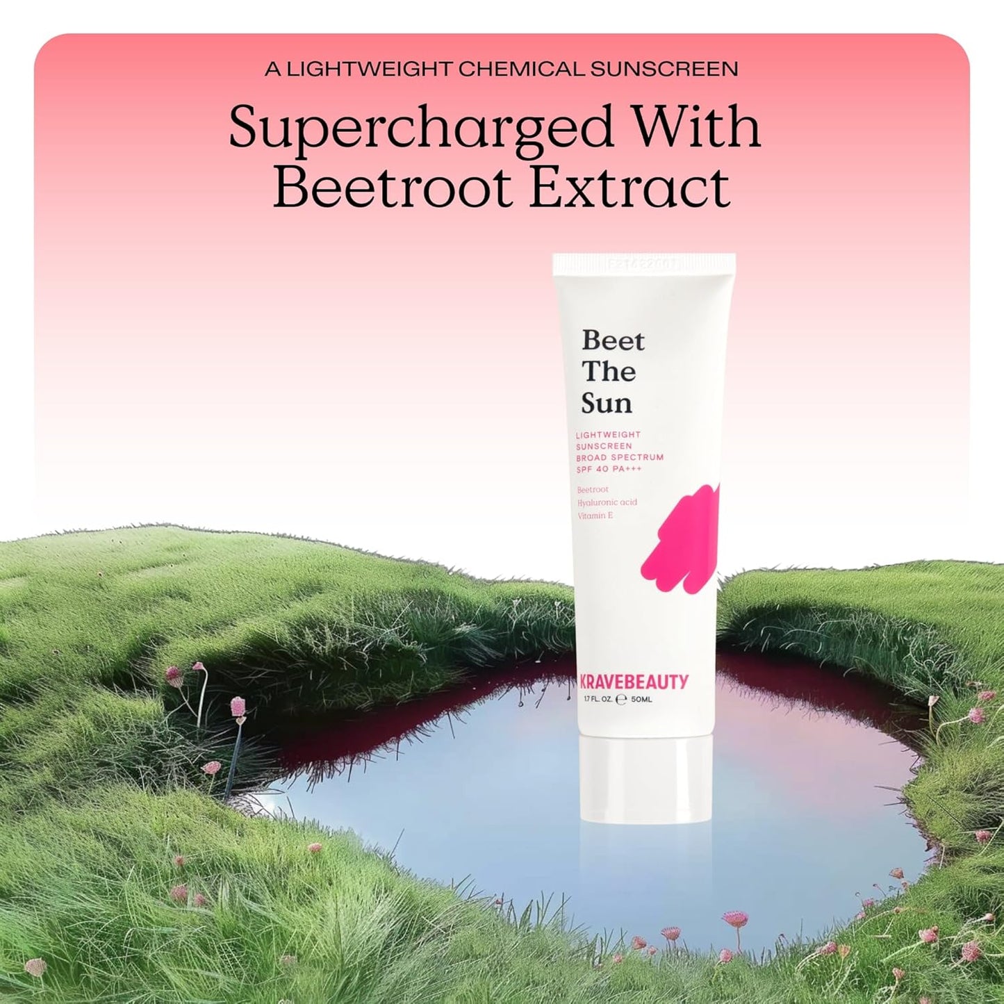 Beet the Sun SPF 40 PA+++ Broad Spectrum Sunscreen, Daily Non-Greasy Chemical SPF, No White Cast or Pilling, for All Skin Types, Vegan & Cruelty Free, 1.7 Fl Oz