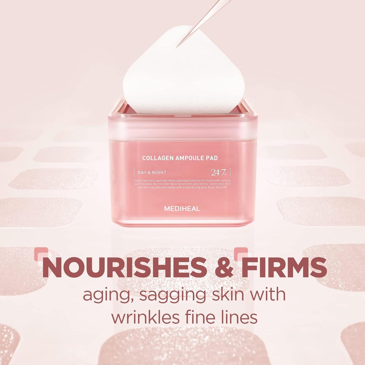 Collagen Ampoule Pads - Square Cotton Facial Toner Pads with Collagen & Ceramide - Skin Firming & Restore Elasticity - Tighten Wrinkles & Lines - Vegan Eco Silk, 100 Count