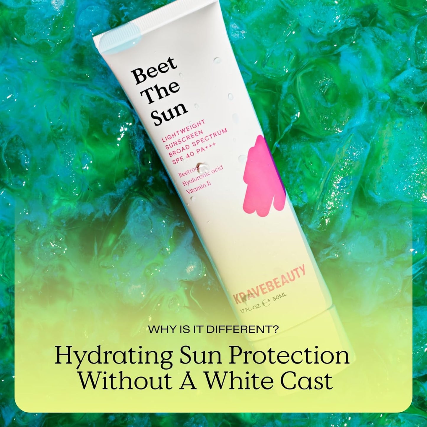 Beet the Sun SPF 40 PA+++ Broad Spectrum Sunscreen, Daily Non-Greasy Chemical SPF, No White Cast or Pilling, for All Skin Types, Vegan & Cruelty Free, 1.7 Fl Oz