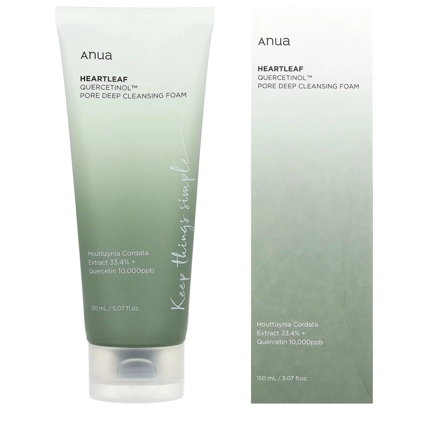 Korea Heartleaf Quercetinol Pore Deep Cleansing Foam Facial Cleanser Oil Control Face Wash for Sensitive Acne Prone Skin 150Ml