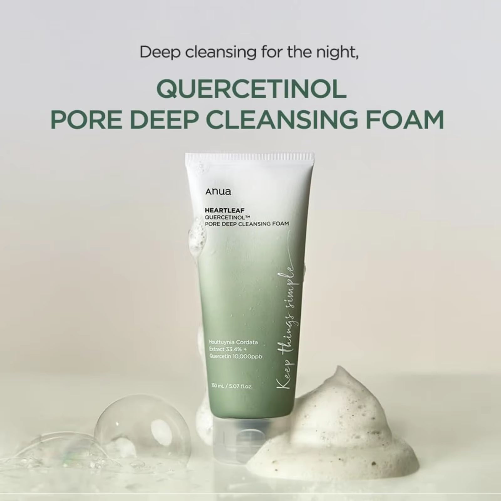 Korea Heartleaf Quercetinol Pore Deep Cleansing Foam Facial Cleanser Oil Control Face Wash for Sensitive Acne Prone Skin 150Ml