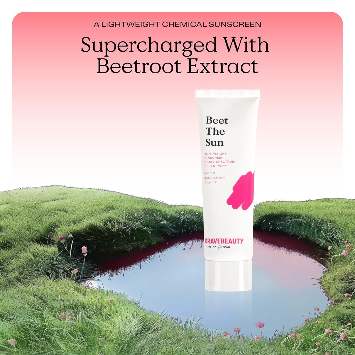 Beet the Sun SPF 40 PA+++ Broad Spectrum Sunscreen, Daily Non-Greasy Chemical SPF, No White Cast or Pilling, for All Skin Types, Vegan & Cruelty Free, 1.7 Fl Oz