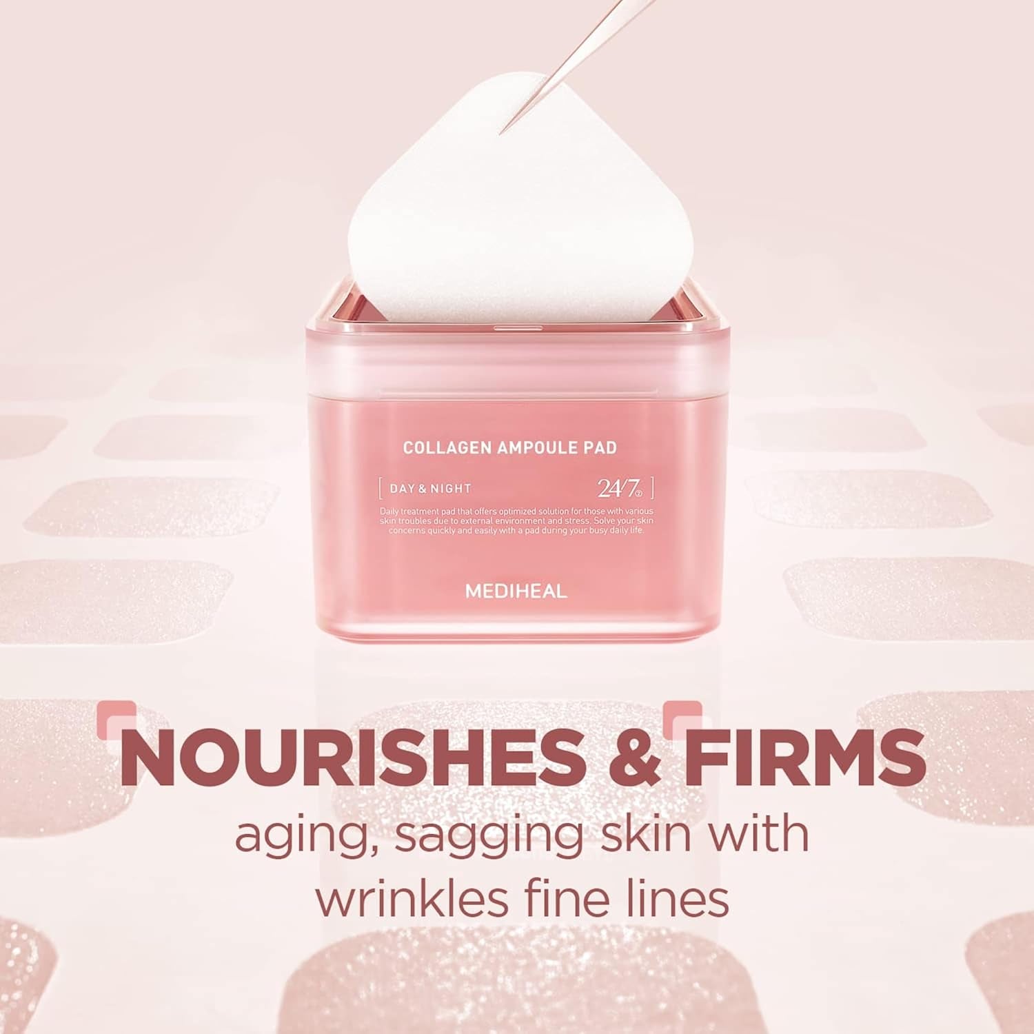 Collagen Ampoule Pads - Square Cotton Facial Toner Pads with Collagen & Ceramide - Skin Firming & Restore Elasticity - Tighten Wrinkles & Lines - Vegan Eco Silk, 100 Count